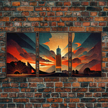 Load image into Gallery viewer, Art Deco Brutalist Architecture, Dystopian, 3 Piece Wall Art, Ready To Hang Canvas Print, Beautiful Living Room Wall Art Decor