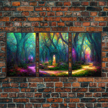 Cargar imagen en el visor de la galería, Fantasy wall art, canvas print, magical forest, fantasy landscape art, 3 Piece Wall Art, Ready To Hang Canvas Print