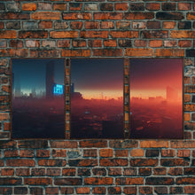 Load image into Gallery viewer, Cyberpunk Cityscape, Cyberpunk Concept Art at Sunset, Cool mancave art, 3 Piece Canvas Decor, 3 Piece Wall Art, Ready To Hang Canvas Prints