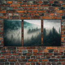Carregar imagem no visualizador da galeria, 3 piece Misty forest Fog wall art Foggy forest Farmhouse decor Foggy landscape Forest canvas print Multi panel canvas Trendy wall decor