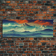 Load image into Gallery viewer, Beautiful Fantasy Mountain Landscape With Orange Clouds, Framed Canvas Print, Ready To Hang Panoramic Wall Decorr