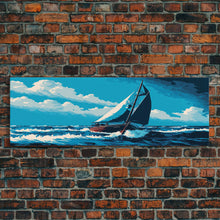 Cargar imagen en el visor de la galería, Come Sail Away - Panoramic Sail Boat Art - Framed Canvas Print - Oil Painting Reprint - Framed Art - Sailing On The Ocean Blue