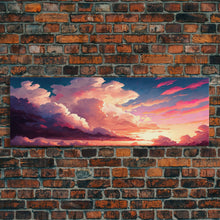 Load image into Gallery viewer, Beautiful Panoramic Framed Canvas Print of Red and Pink Clouds and Sunset, Framed Wall Art, Wall Decor, Living Room Art