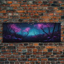 Load image into Gallery viewer, Beautiful Fantasy Forest, Framed Canvas Print, Fantasy Art, Butterflies and Fireflies Light up a Fairy Forest At Night, Framed Wall Art