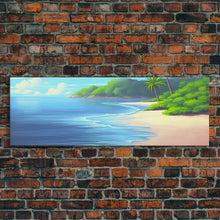 Carregar imagem no visualizador da galeria, Canvas Tropical Beach Wall Art, Seashore, Palm Trees, Island, Beach Scene Art Print, Wall Decor, Green, Panoramic, Wall Art, Canvas Print