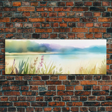 Carregar imagem no visualizador da galeria, Abstract Nature Wall Art Print, Wildflowers, Lake, River, Watercolor Art, Large Canvas Art Print, Panoramic, Wall Art, Canvas Print