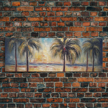 Carregar imagem no visualizador da galeria, Abstract Beach Canvas Art Print, Sunset, Coconut Trees, Textured Abstract Print, Canvas Wall Art Beach, Panoramic, Wall Art, Canvas Print