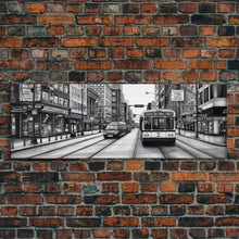 Load image into Gallery viewer, Big City Canvas Print, City Art, Cars, Bus, Buildings, Large Urban Art Print, Original Art, Wall Decor, Panoramic, Wall Art, Canvas Print