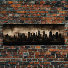 Cargar imagen en el visor de la galería, City Skyline Grunge Wall Art Canvas Print, City Art, Dark Urban Art, Large Urban Art Print, Wall Decor, Panoramic, Wall Art, Canvas Print