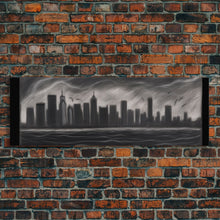 Cargar imagen en el visor de la galería, Cityscape Pencil Sketch Canvas Print, Buildings, Skyline, Urban Art, Large Urban Art Print, Wall Decor, Panoramic, Wall Art, Canvas Print