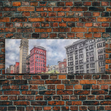 Cargar imagen en el visor de la galería, Colored Pencil City Canvas Print, Large Urban Art Print, Cityscape Art, Buildings, Red, Vibrant Art, Panoramic, Wall Art, Canvas Print
