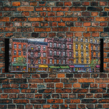 Carregar imagem no visualizador da galeria, Abstract Row Of Buildings City Canvas Print, Large Urban Art Print, Cityscape Art, Vibrant Art, Panoramic, Wall Art, Canvas Print