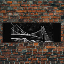 Load image into Gallery viewer, Black And White Suspension Bridge Canvas Print, Large Urban Art Print, Line Art, Chalk Wall Decor, Panoramic, Wall Art, Canvas Print
