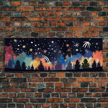 Carregar imagem no visualizador da galeria, Abstract Forest Art, Dark Forest Art, Autumn Canvas Print, Starry Night Sky, Framed Canvas Print, Panoramic, Wall Art, Canvas Print