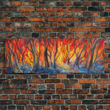 Carregar imagem no visualizador da galeria, Flames In The Woods Canvas Art Print, Forest Fire, Red Flame, Wall Decor, Framed Large Canvas Print, Panoramic, Wall Art, Canvas Print