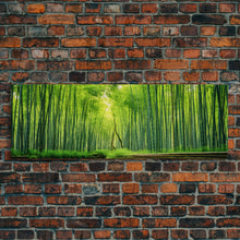 Load image into Gallery viewer, Beautiful Photographic Panoramic of Arashiyama Bamboo Grove Kyoto Japan, Framed Canvas Print, Landscape Photography, Landmark Art