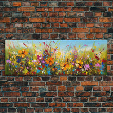 Carregar imagem no visualizador da galeria, Panoramic Wild Flower Mural Canvas Print, Framed Wall Art, Minimalist Decor, Abstract Oil Painting Of Flowers, Floral Art