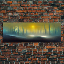 Carregar imagem no visualizador da galeria, Foggy Forest, UFO Sighting, Ready To Hang Canvas Print, Panoramic Art, Scifi Wall Art