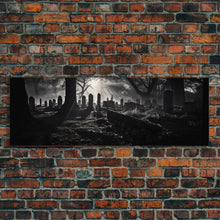 Cargar imagen en el visor de la galería, Spooky Halloween Decor, Black and White Photograph Of A Creepy Cematary, Graveyard Decor, Witchy Art