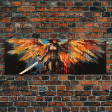 Load image into Gallery viewer, The Battle Angel, Framed Canvas Print, Game Room Art, Panoramic Painting, Panoramic Wall Art, Extra Large Wall Art