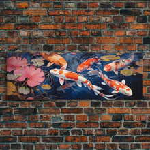 Load image into Gallery viewer, The Koi Pond Framed Canvas Print, Koi Fish Decor, Koi Fish Garden Wall Art, Koi Fish and Lilly Pads
