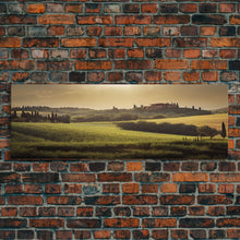 Load image into Gallery viewer, Italian Countryside at Sunset, Extra Large Wall Art, Framed Panoramic Canvas Print, Framed Wall Decor