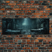 Load image into Gallery viewer, An Abandoned Insane Asylum, Canvas Print Framed Halloween Art, Spooky Decor Panoramic Halloween Art, Halloween Wall Art, Halloween Art Print