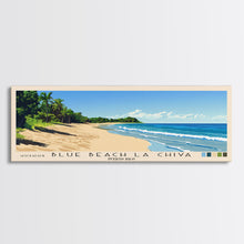 Load image into Gallery viewer, Blue Beach La Chiva, Puerto Rico Panoramic Beach Print, Vacation Gift, Puerto Rico Wall Art, Framed Canvas Print, Framed Beach Painting