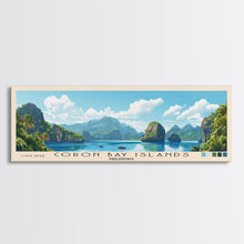 Load image into Gallery viewer, Coron Bay Islands, Philippines Panoramic Beach Print, Vacation Gift, Philippines Wall Art, Framed Canvas Print, Framed Beach Painting