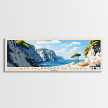 Load image into Gallery viewer, Les Calanques de Cassis, France Panoramic Print, Vacation Gift, France Wall Art, Beach Painting, Beach Decor, Large Wall Art, Wood Frame Art