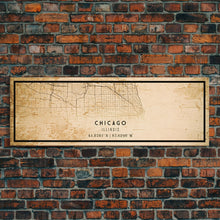 Load image into Gallery viewer, Distressed Panoramic Chicago map print poster or framed canvas, Illinois road map print poster canvas, Chicago city map print poster canvas