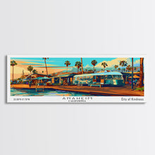 Load image into Gallery viewer, Anaheim California Panoramic Wall Art Framed Canvas Print, Mid Century Modern Art, Pop Art Style, Travel Poster, Home Decor, Retro Style