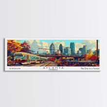 Load image into Gallery viewer, Atlanta Georgia Panoramic Wall Art Framed Canvas Print, Mid Century Modern Art, Pop Art Style, Travel Poster, Home Decor, Wall Hanging