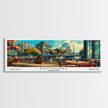 Carregar imagem no visualizador da galeria, Baltimore Maryland Panoramic Wall Art Framed Canvas Print, Mid Century Modern Art, Pop Art Style, Travel Poster, Home Decor, Retro Style