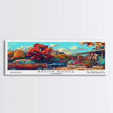 Load image into Gallery viewer, Baton Rouge Louisiana Panoramic Painting Framed Canvas Print, Mid Century Modern Art, Pop Art Style, Travel Poster, Wall Art Decor