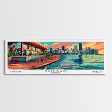 Load image into Gallery viewer, Chicago Illinois Panoramic Painting Framed Canvas Print, Mid Century Modern Art, Pop Art Style, Travel Poster, Living Room Decor