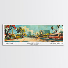Load image into Gallery viewer, Anaheim California Panoramic Wall Art, Retro Pop Art Framed Canvas Print, Mid Century Modern Travel Poster, Living Room Decor, Wall Hanging