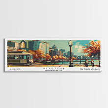 Load image into Gallery viewer, Boston Massachusetts Panoramic Wall Art, Mid Century Modern Framed Canvas Print, Retro Pop Art Travel Poster, Office Art, Living Room Decor