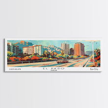 Load image into Gallery viewer, El Paso Texas Panoramic Wall Art, Retro Pop Art Framed Canvas Print, Mid Century Modern Travel Poster, Living Room Decor, Office Wall Art