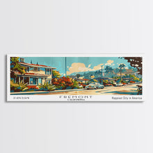 Load image into Gallery viewer, Fremont California Panoramic Painting, Mid Century Modern Framed Canvas Print, Retro Pop Art Travel Poster, Wall Decor, Gift Idea, Home Decor