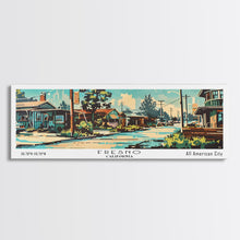 Carregar imagem no visualizador da galeria, Fresno California Panoramic Wall Art, Retro Pop Art Framed Canvas Print, Mid Century Modern Travel Poster, Living Room Decor, Wall Hanging, Office Art