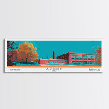 Carregar imagem no visualizador da galeria, Akron Ohio Panoramic Painting, Mid Century Modern Framed Canvas Print, Retro Pop Art Travel Poster, Living Room Wall Art Decor, City Art