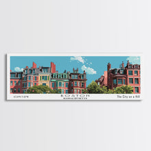Load image into Gallery viewer, Boston Massachusetts Panoramic Painting, Mid Century Modern Framed Canvas Print, Retro Pop Art Travel Poster, Home Decor, City Art