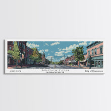 Load image into Gallery viewer, Brockton Massachusetts Panoramic Painting, Mid Century Modern Framed Canvas Print, Retro Pop Art Travel Poster, Home Decor, City Art