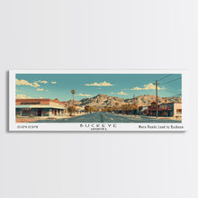 Carregar imagem no visualizador da galeria, Buckeye Arizona Panoramic Painting, Mid Century Modern Framed Canvas Print, Retro Pop Art Travel Poster, Office Wall Art Decor, City Print