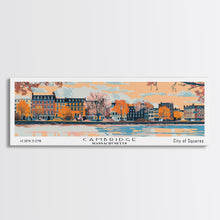 Carregar imagem no visualizador da galeria, Cambridge Massachusetts Panoramic Painting, Mid Century Modern Framed Canvas Print, Retro Pop Art Travel Poster, Home Decor, City Print