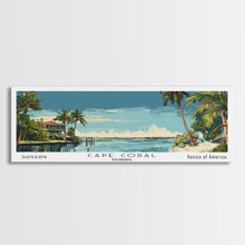 Carregar imagem no visualizador da galeria, Cape Coral Florida Panoramic Painting, Mid Century Modern Framed Canvas Print, Retro Pop Art Travel Poster, Home Decor, City Print