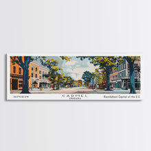 Load image into Gallery viewer, Carmel Indiana Panoramic Painting, Mid Century Modern Framed Canvas Print, Retro Pop Art Travel Poster, Home Decor, City Art