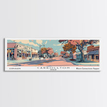 Cargar imagen en el visor de la galería, Carrollton Texas Panoramic Painting, Mid Century Modern Framed Canvas Print, Retro Pop Art Travel Poster, Office Wall Art, City Print