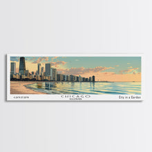 Cargar imagen en el visor de la galería, Chicago Florida Panoramic Painting, Mid Century Modern Framed Canvas Print, Retro Pop Art Travel Poster, Living Room Wall Art, City Art